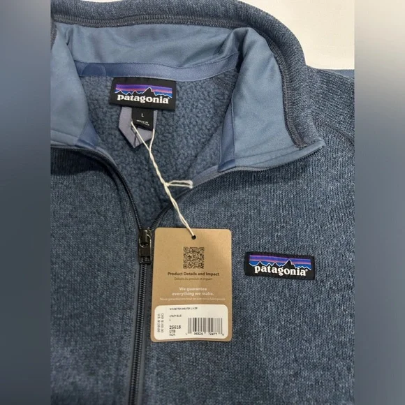 Patagonia Women's Large Better Sweater 1/4 Zip Pullover Utility Blue NWT - Picture 5 of 6